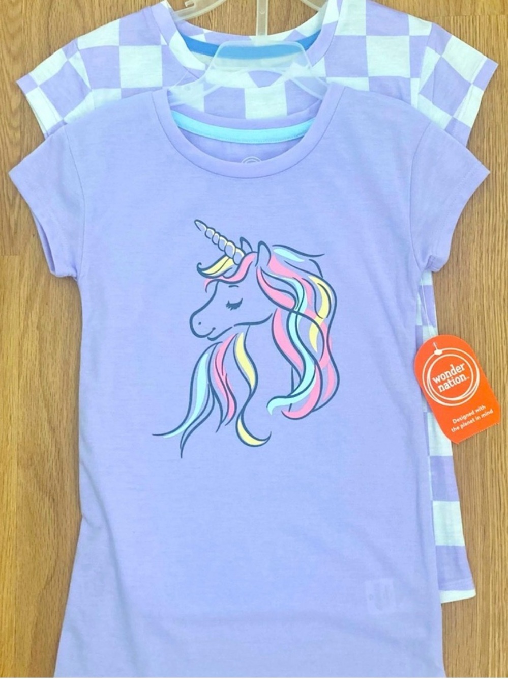Wonder Nation Girls 2-Pack Sleep Gowns Size 3T Unicorn Purple Checkered NWT